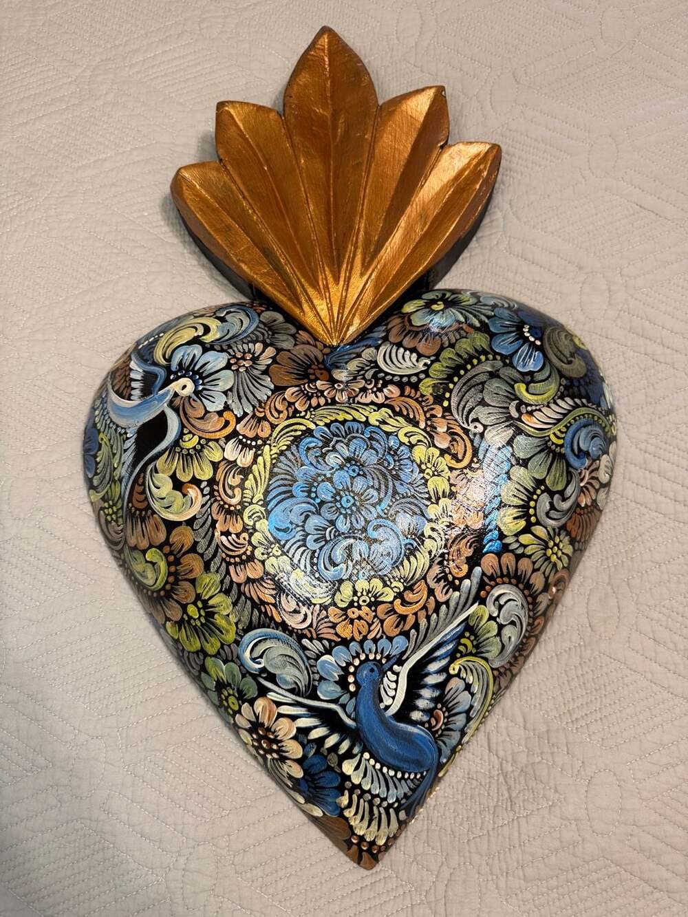 Extra Large Hand-Painted Wooden Sacred Heart Mexican Folk Art Wall Decor